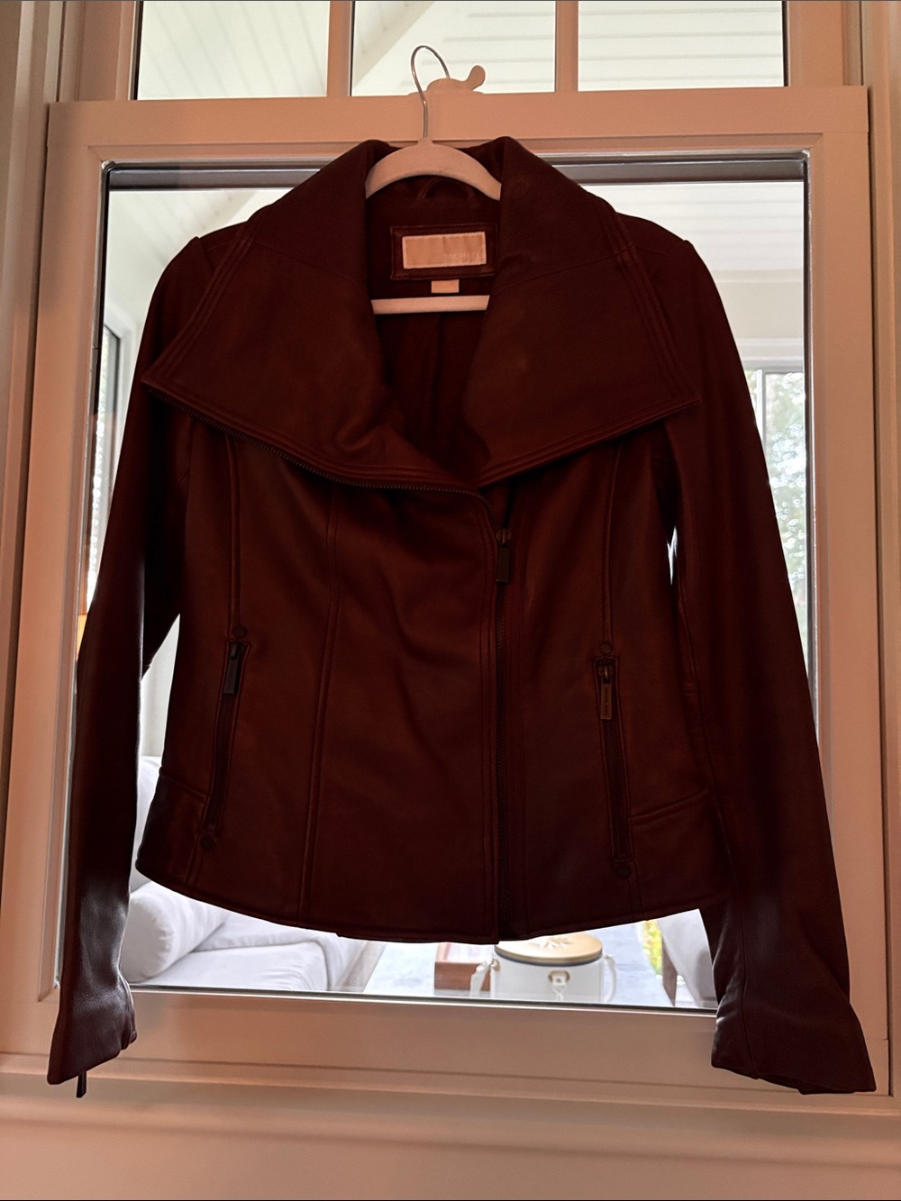 MICHAEL Michael Kors Burgundy Leather A Zip Jacket
